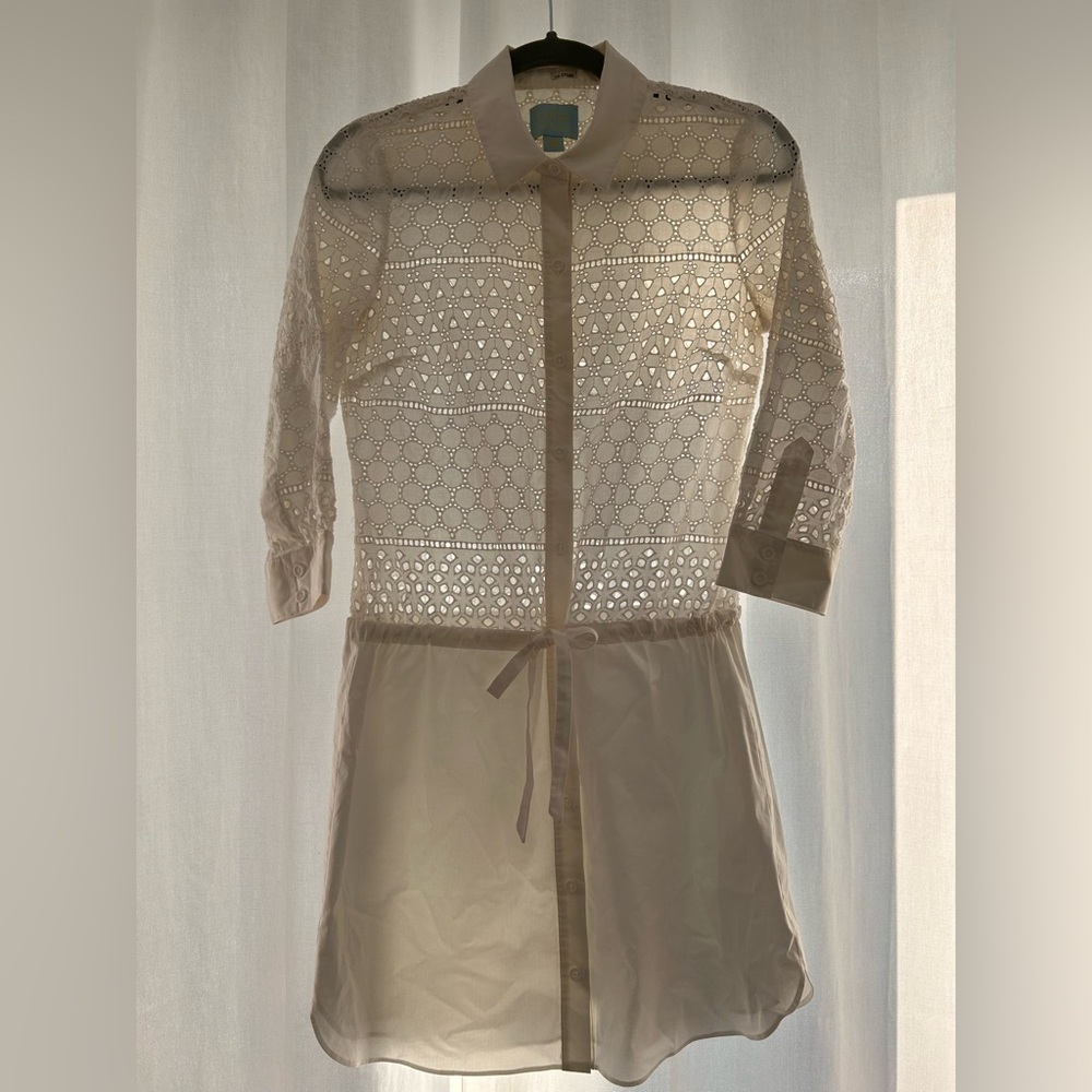 CeCe white silky cotton Eyelet Button-Down Blouse